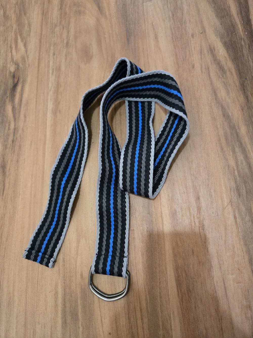 4/$15 Striped Webbing D-Ring Belt in Black, Gray & Blue Boho Accessory